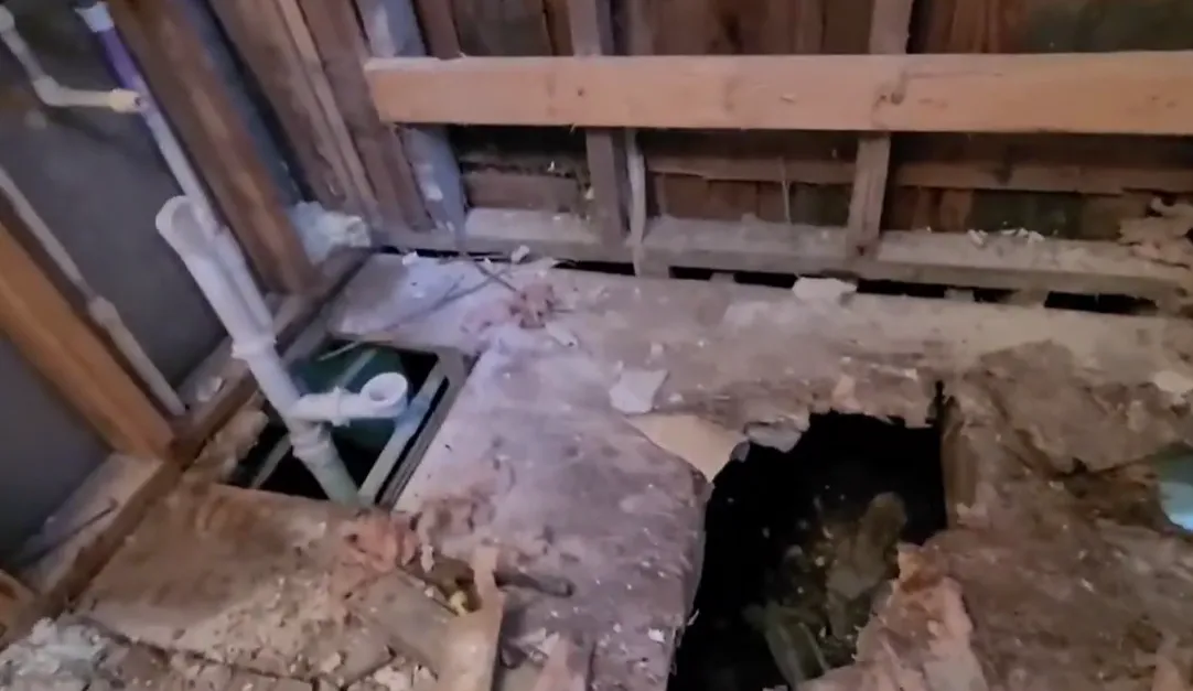 Exposed subfloor showing water damage restoration scope in Lincoln, NE